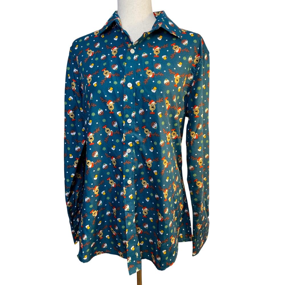 Simon Banks Reindeer‎ /beer mug/ holiday button up shirt .